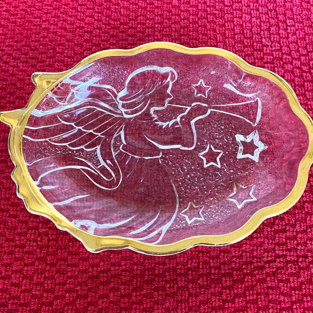 Mikasa Angel Song Bon Bon Dish - Angel, Stars,  Gold Rim, Clear Glass